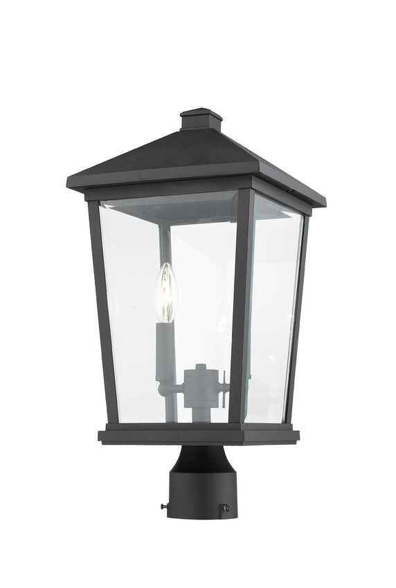Z-Lite Beacon 10" W x 20" H 2-Light Black Outdoor Post Mount Fixture With Clear Beveled Glass Shade