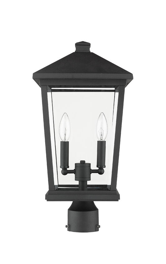 Z-Lite Beacon 10" W x 20" H 2-Light Black Outdoor Post Mount Fixture With Clear Beveled Glass Shade