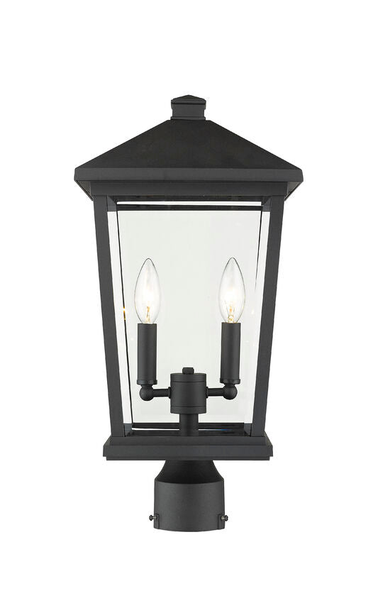 Z-Lite Beacon 10" W x 20" H 2-Light Black Outdoor Post Mount Fixture With Clear Beveled Glass Shade