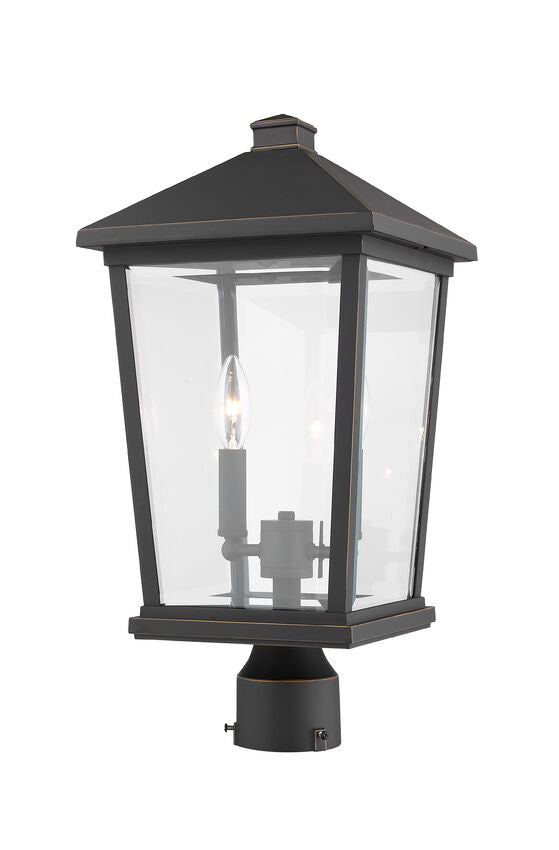 Z-Lite Beacon 10" W x 20" H 2-Light Oil Rubbed Bronze Outdoor Post Mount Fixture With Clear Beveled Glass Shade