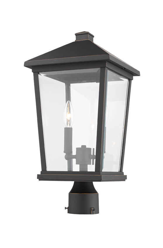 Z-Lite Beacon 10" W x 20" H 2-Light Oil Rubbed Bronze Outdoor Post Mount Fixture With Clear Beveled Glass Shade