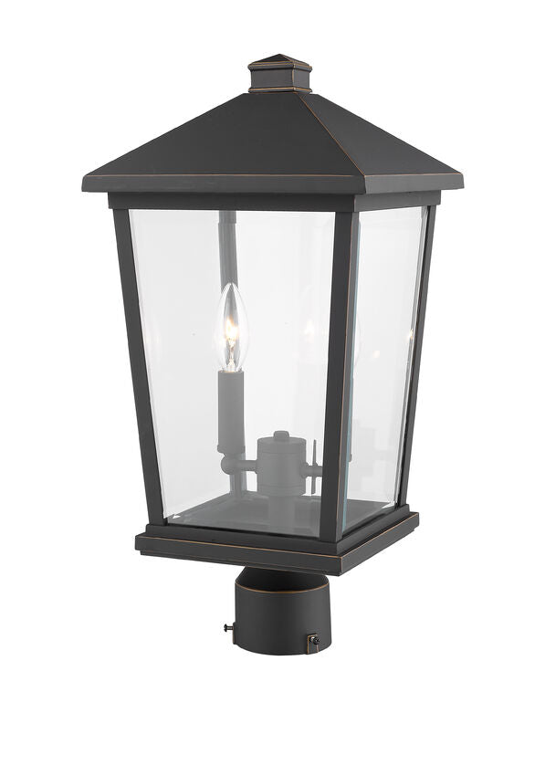 Z-Lite Beacon 10" W x 20" H 2-Light Oil Rubbed Bronze Outdoor Post Mount Fixture With Clear Beveled Glass Shade