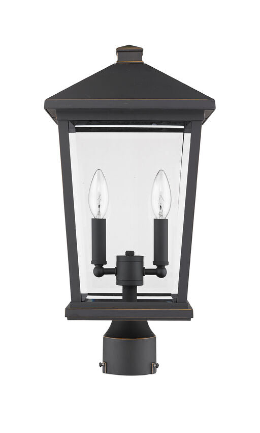 Z-Lite Beacon 10" W x 20" H 2-Light Oil Rubbed Bronze Outdoor Post Mount Fixture With Clear Beveled Glass Shade