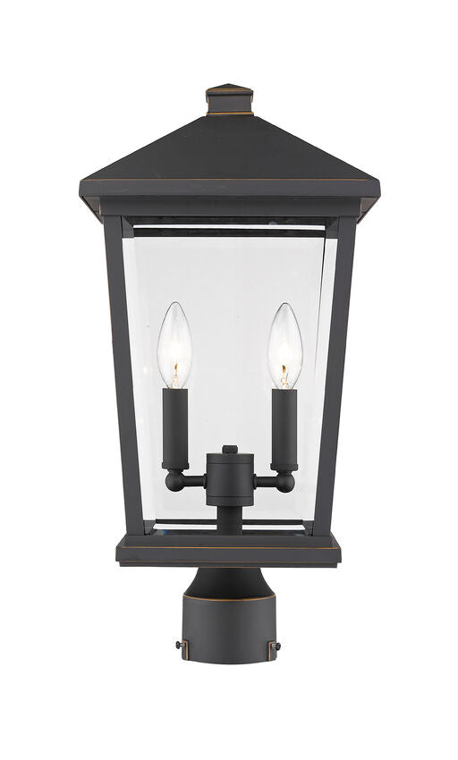 Z-Lite Beacon 10" W x 20" H 2-Light Oil Rubbed Bronze Outdoor Post Mount Fixture With Clear Beveled Glass Shade