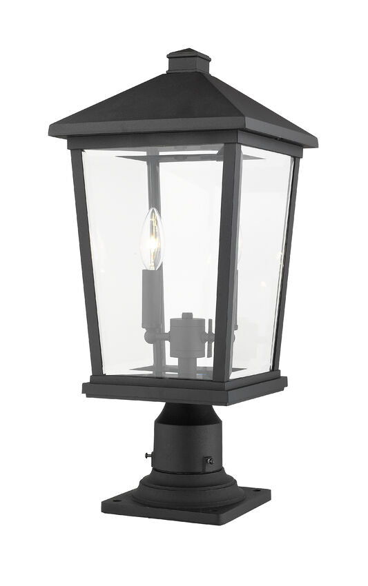 Z-Lite Beacon 10" W x 22" H 2-Light Black Outdoor Post Mount Fixture and Square Pier Mount With Clear Beveled Glass Shade