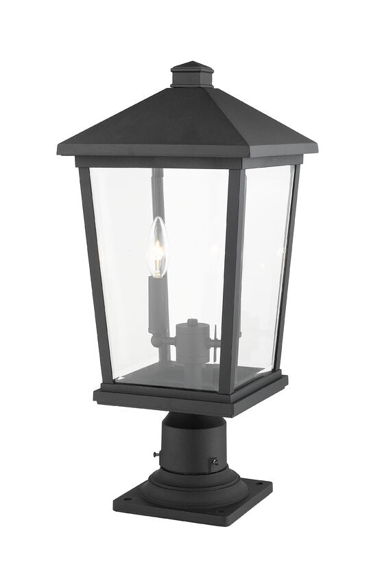 Z-Lite Beacon 10" W x 22" H 2-Light Black Outdoor Post Mount Fixture and Square Pier Mount With Clear Beveled Glass Shade