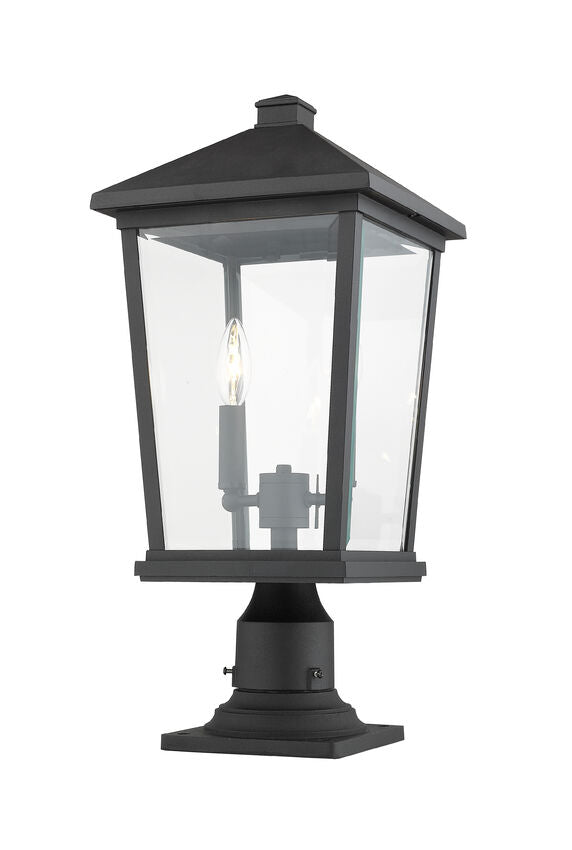 Z-Lite Beacon 10" W x 22" H 2-Light Black Outdoor Post Mount Fixture and Square Pier Mount With Clear Beveled Glass Shade
