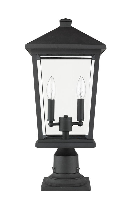 Z-Lite Beacon 10" W x 22" H 2-Light Black Outdoor Post Mount Fixture and Square Pier Mount With Clear Beveled Glass Shade
