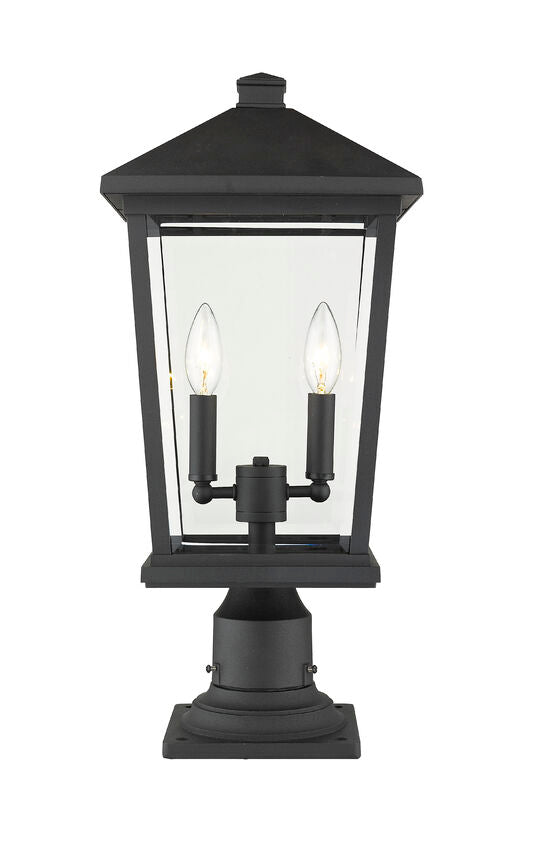 Z-Lite Beacon 10" W x 22" H 2-Light Black Outdoor Post Mount Fixture and Square Pier Mount With Clear Beveled Glass Shade