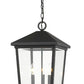Z-Lite Beacon 12" 3-Light Black Aluminum Outdoor Chain Mount Ceiling Fixture With Clear Beveled Glass Shade