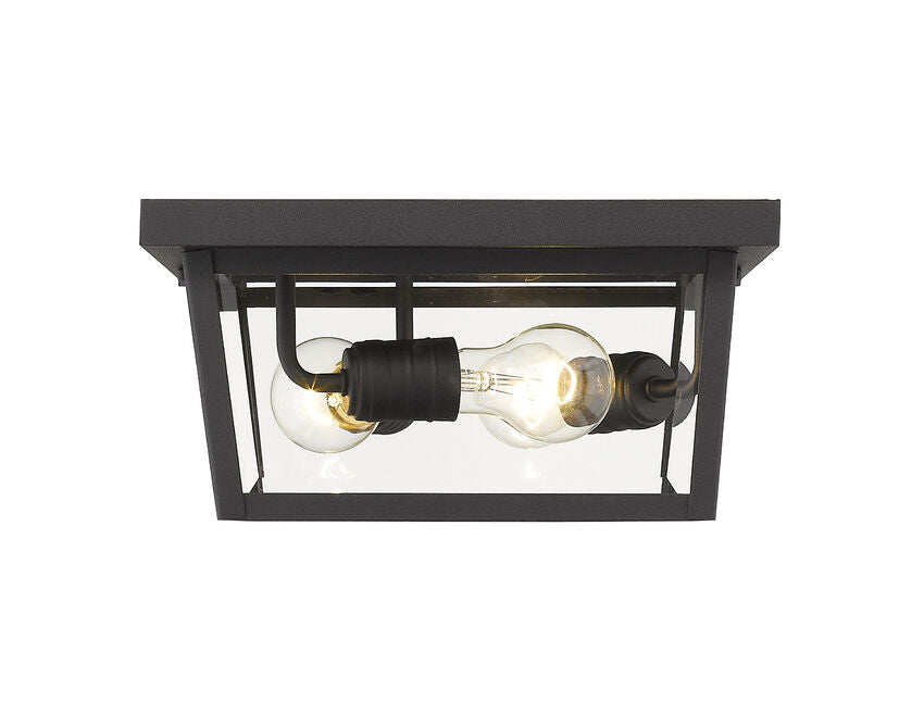 Z-Lite Beacon 12" 3-Light Black Aluminum Outdoor Flush Mount With Clear Beveled Glass Shade