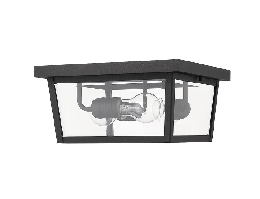 Z-Lite Beacon 12" 3-Light Black Aluminum Outdoor Flush Mount With Clear Beveled Glass Shade