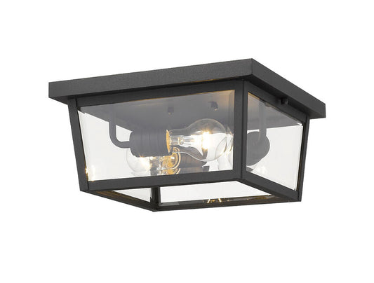 Z-Lite Beacon 12" 3-Light Black Aluminum Outdoor Flush Mount With Clear Beveled Glass Shade