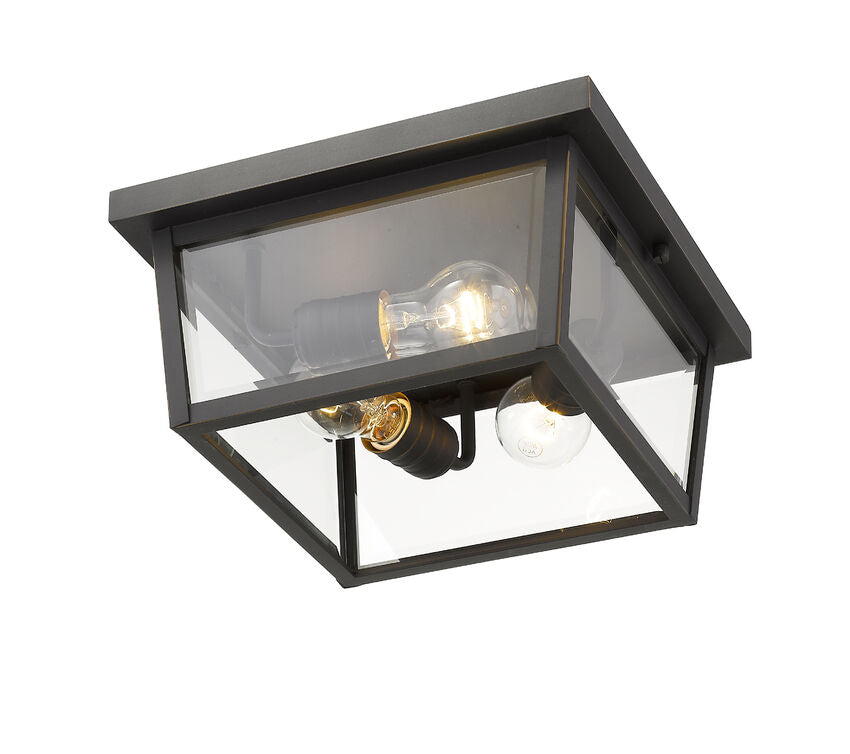 Z-Lite Beacon 12" 3-Light Oil Rubbed Bronze Aluminum Outdoor Flush Mount With Clear Beveled Glass Shade
