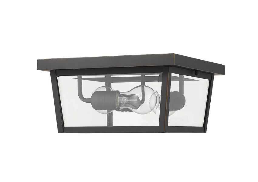 Z-Lite Beacon 12" 3-Light Oil Rubbed Bronze Aluminum Outdoor Flush Mount With Clear Beveled Glass Shade