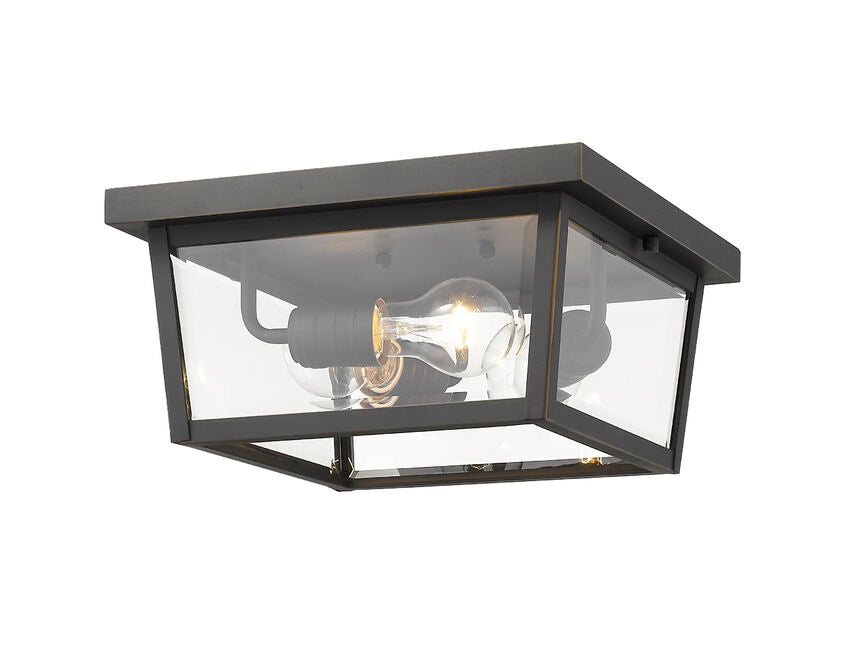Z-Lite Beacon 12" 3-Light Oil Rubbed Bronze Aluminum Outdoor Flush Mount With Clear Beveled Glass Shade