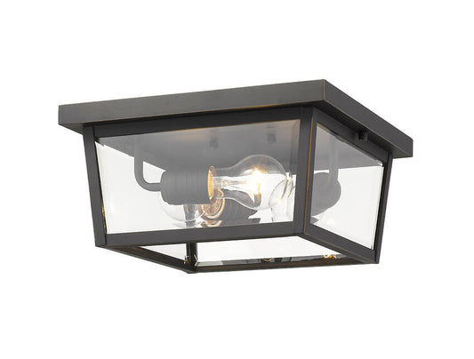 Z-Lite Beacon 12" 3-Light Oil Rubbed Bronze Aluminum Outdoor Flush Mount With Clear Beveled Glass Shade