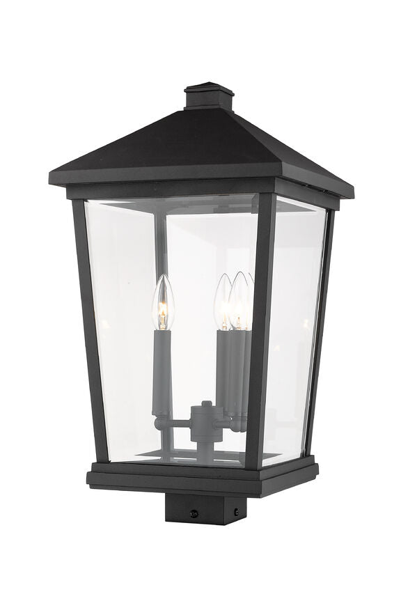 Z-Lite Beacon 12" W x 22" H 3-Light Black Outdoor Post Mount Fixture With Clear Beveled Glass Shade