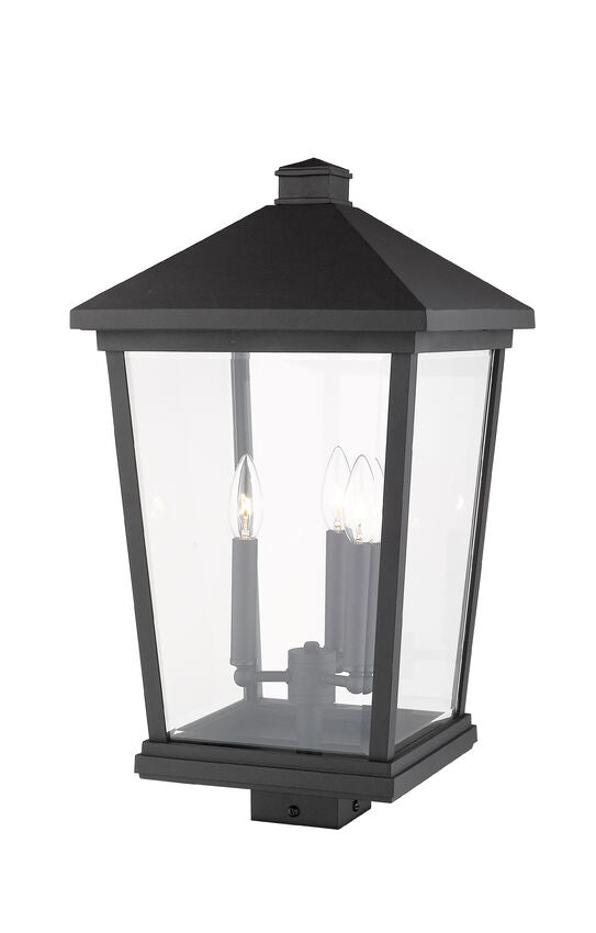 Z-Lite Beacon 12" W x 22" H 3-Light Black Outdoor Post Mount Fixture With Clear Beveled Glass Shade