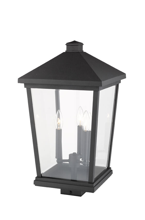 Z-Lite Beacon 12" W x 22" H 3-Light Black Outdoor Post Mount Fixture With Clear Beveled Glass Shade