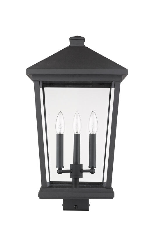 Z-Lite Beacon 12" W x 22" H 3-Light Black Outdoor Post Mount Fixture With Clear Beveled Glass Shade