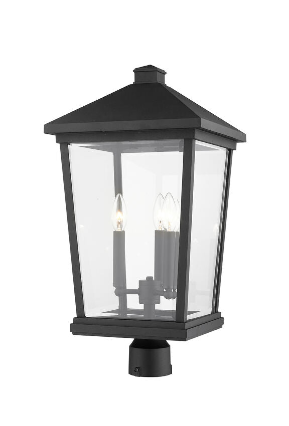 Z-Lite Beacon 12" W x 24" H 3-Light Black Outdoor Post Mount Fixture With Clear Beveled Glass Shade