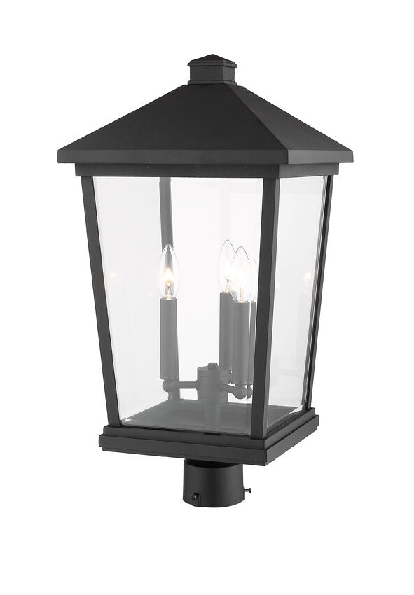 Z-Lite Beacon 12" W x 24" H 3-Light Black Outdoor Post Mount Fixture With Clear Beveled Glass Shade