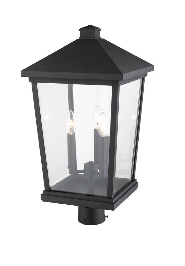 Z-Lite Beacon 12" W x 24" H 3-Light Black Outdoor Post Mount Fixture With Clear Beveled Glass Shade