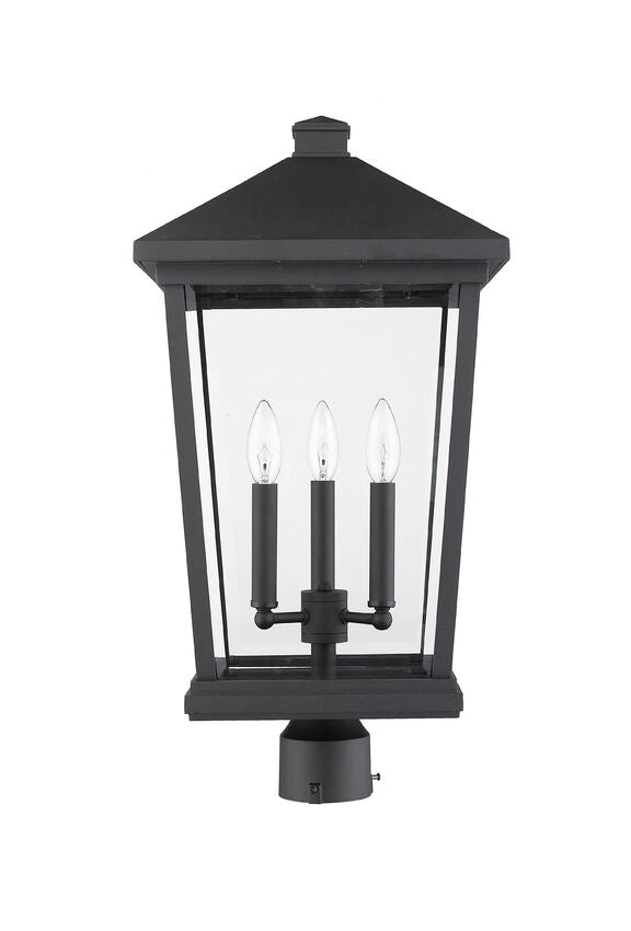 Z-Lite Beacon 12" W x 24" H 3-Light Black Outdoor Post Mount Fixture With Clear Beveled Glass Shade