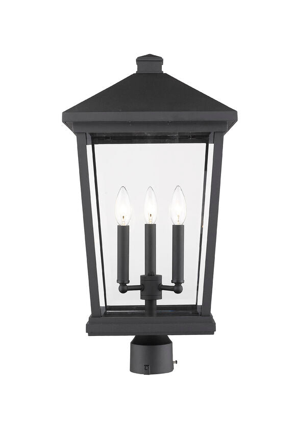 Z-Lite Beacon 12" W x 24" H 3-Light Black Outdoor Post Mount Fixture With Clear Beveled Glass Shade