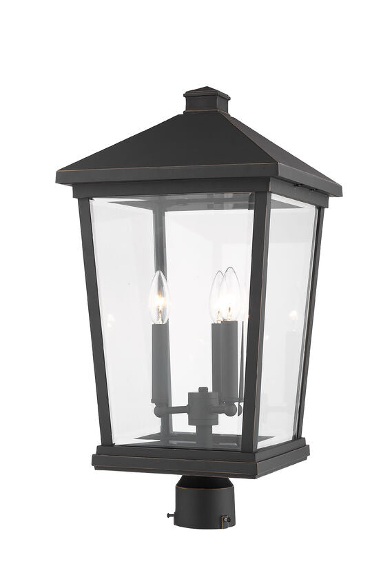 Z-Lite Beacon 12" W x 24" H 3-Light Oil Rubbed Bronze Outdoor Post Mount Fixture With Clear Beveled Glass Shade