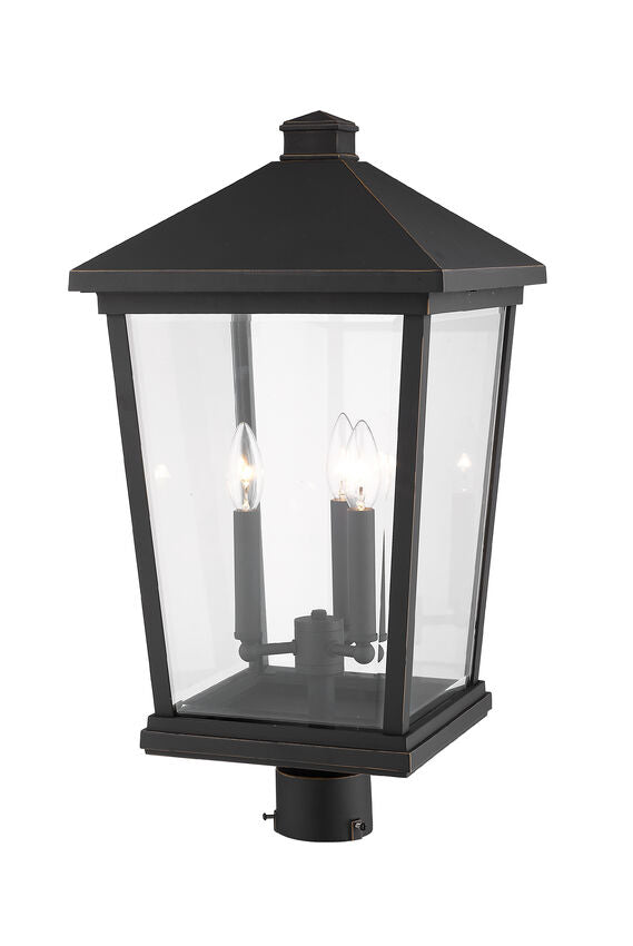 Z-Lite Beacon 12" W x 24" H 3-Light Oil Rubbed Bronze Outdoor Post Mount Fixture With Clear Beveled Glass Shade