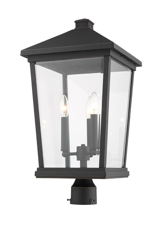 Z-Lite Beacon 12" W x 24" H 3-Light Oil Rubbed Bronze Outdoor Post Mount Fixture With Clear Beveled Glass Shade