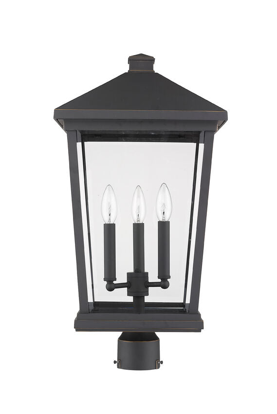 Z-Lite Beacon 12" W x 24" H 3-Light Oil Rubbed Bronze Outdoor Post Mount Fixture With Clear Beveled Glass Shade