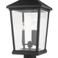 Z-Lite Beacon 12" W x 25" H 3-Light Black Outdoor Post Mount Fixture and Square Pier Mount With Clear Beveled Glass Shade