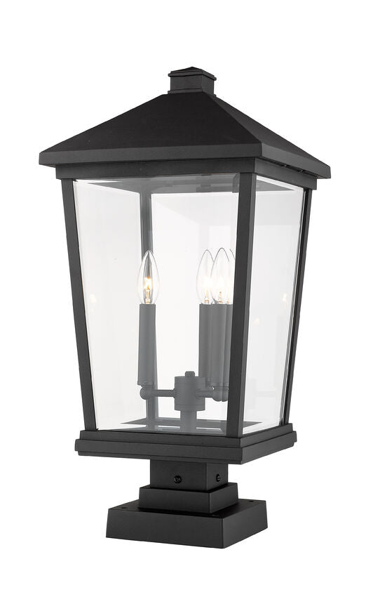 Z-Lite Beacon 12" W x 25" H 3-Light Black Outdoor Post Mount Fixture and Square Pier Mount With Clear Beveled Glass Shade