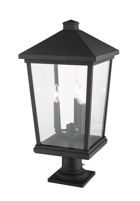 Z-Lite Beacon 12" W x 26" H 3-Light Black Outdoor Post Mount Fixture and Square Pier Mount With Clear Beveled Glass Shade