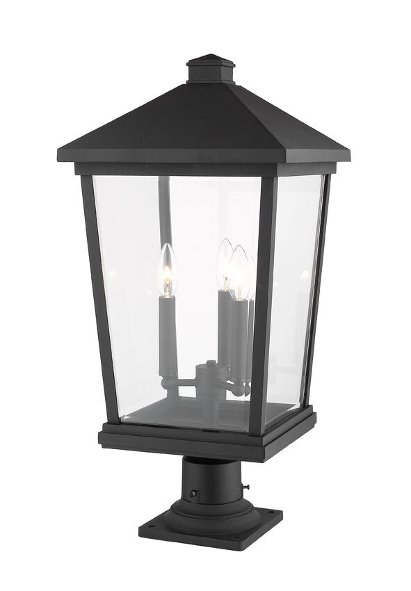 Z-Lite Beacon 12" W x 26" H 3-Light Black Outdoor Post Mount Fixture and Square Pier Mount With Clear Beveled Glass Shade