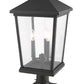 Z-Lite Beacon 12" W x 26" H 3-Light Oil Rubbed Bronze Outdoor Post Mount Fixture and Square Pier Mount With Clear Beveled Glass Shade