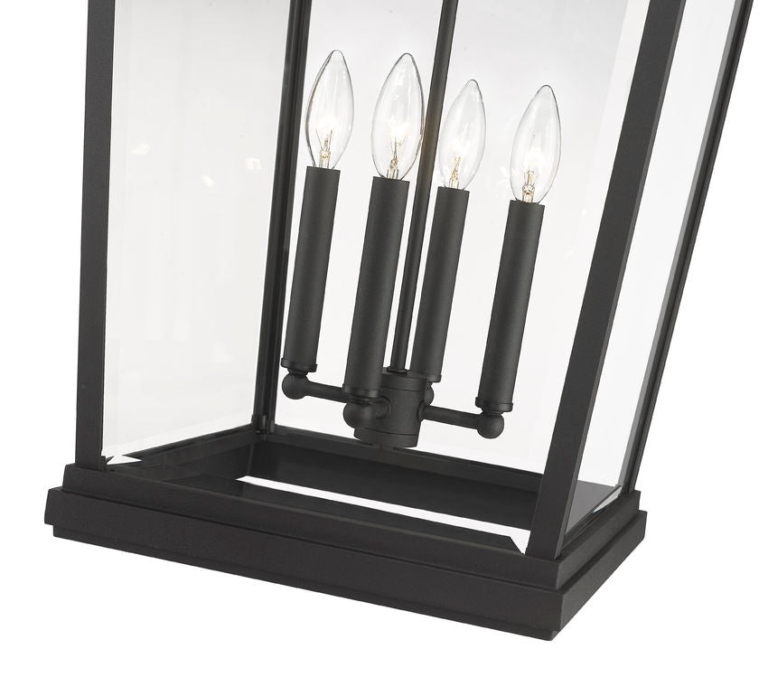 Z-Lite Beacon 13" 4-Light Black Aluminum Outdoor Chain Mount Ceiling Fixture With Clear Beveled Glass Shade