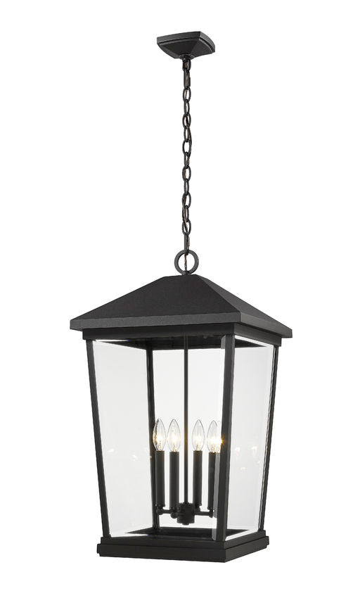Z-Lite Beacon 13" 4-Light Black Aluminum Outdoor Chain Mount Ceiling Fixture With Clear Beveled Glass Shade