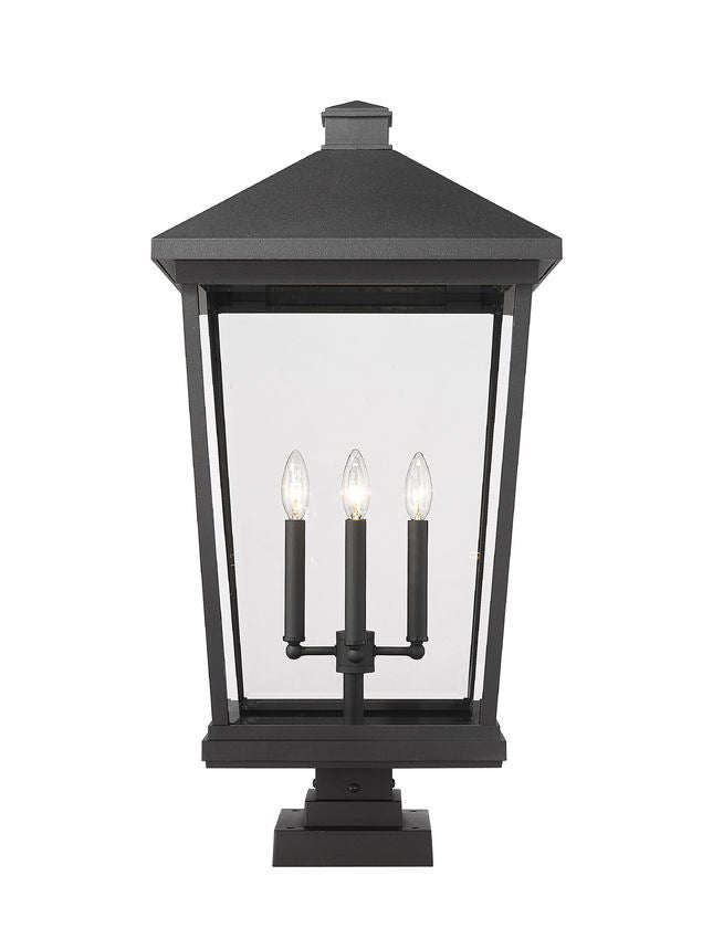 Z-Lite Beacon 16" W x 32" H 4-Light Black Outdoor Post Mount Fixture and Square Pier Mount With Clear Beveled Glass Shade