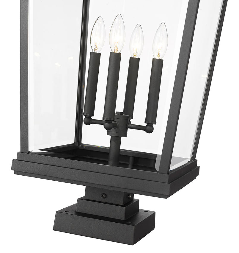 Z-Lite Beacon 16" W x 32" H 4-Light Black Outdoor Post Mount Fixture and Square Pier Mount With Clear Beveled Glass Shade