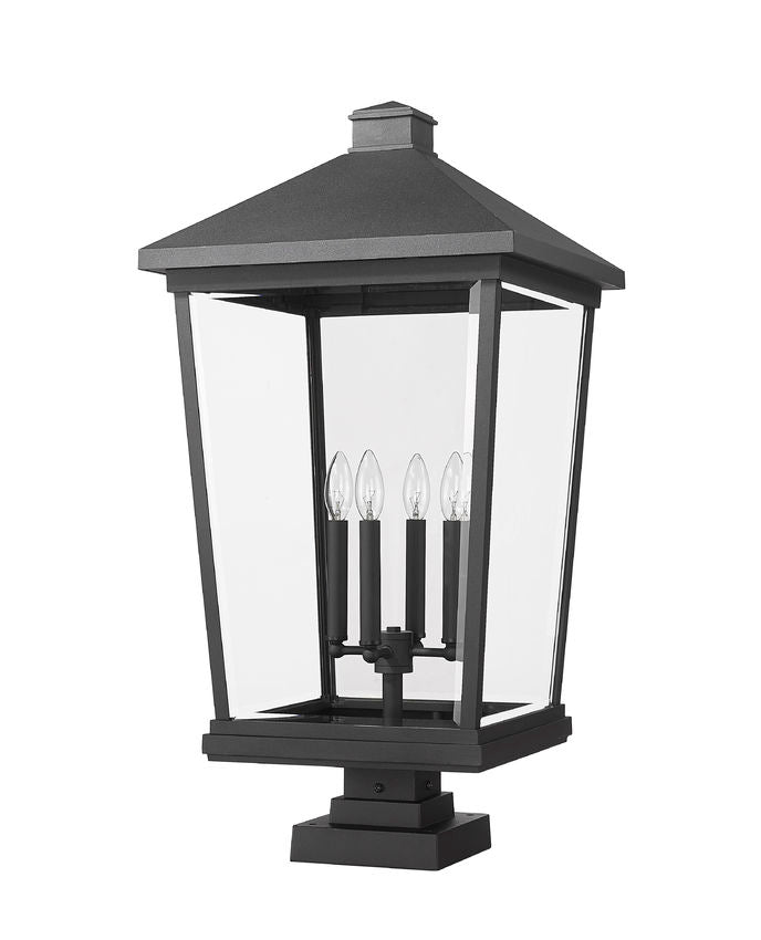Z-Lite Beacon 16" W x 32" H 4-Light Black Outdoor Post Mount Fixture and Square Pier Mount With Clear Beveled Glass Shade