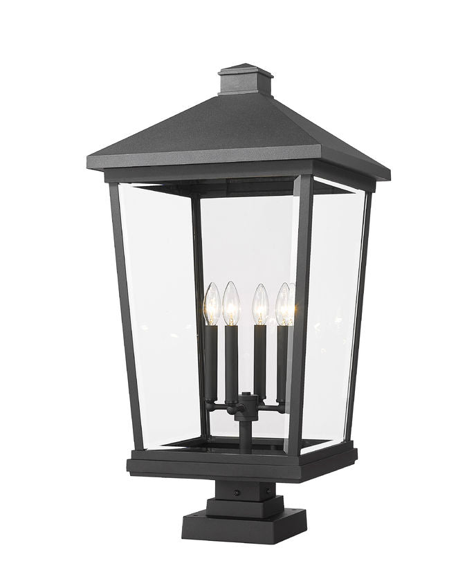 Z-Lite Beacon 16" W x 32" H 4-Light Black Outdoor Post Mount Fixture and Square Pier Mount With Clear Beveled Glass Shade