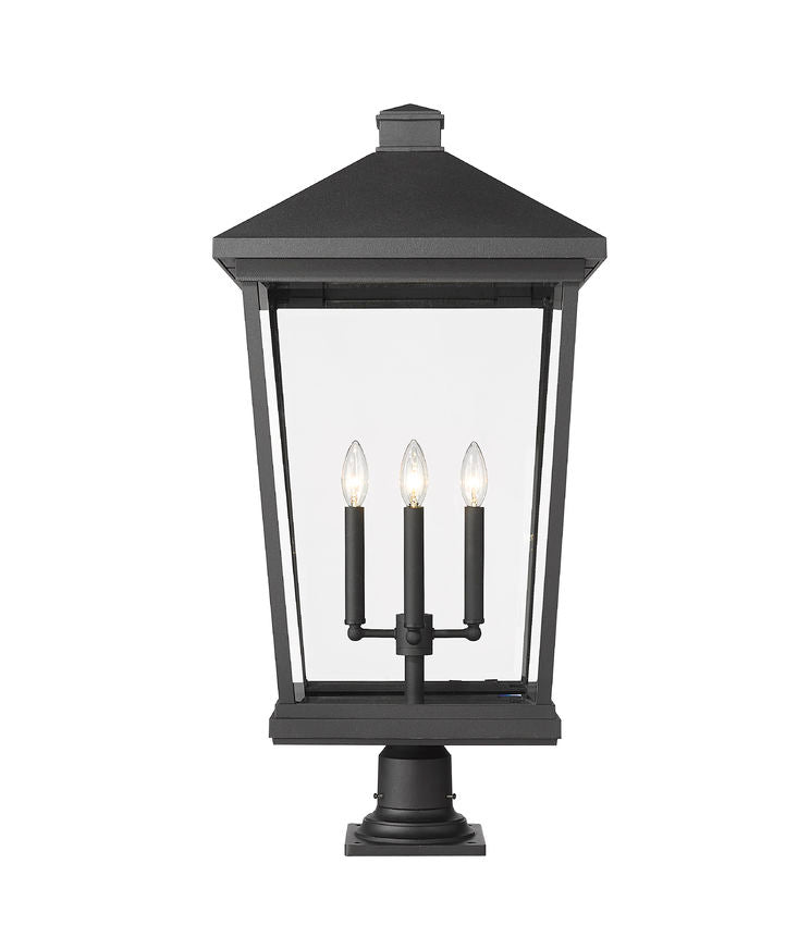 Z-Lite Beacon 16" W x 33" H 4-Light Black Outdoor Post Mount Fixture and Square Pier Mount With Clear Beveled Glass Shade