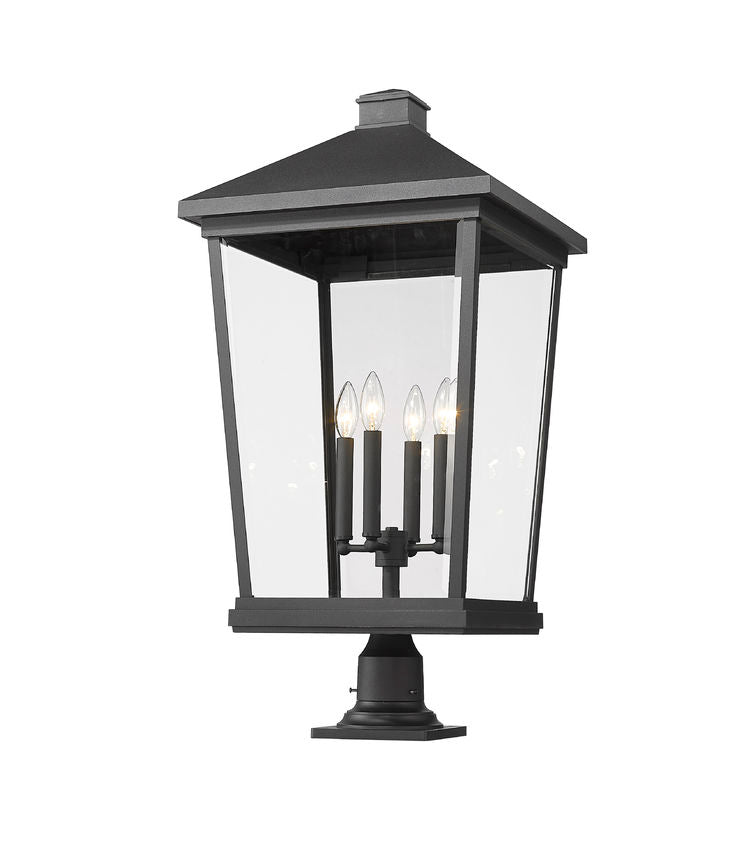 Z-Lite Beacon 16" W x 33" H 4-Light Black Outdoor Post Mount Fixture and Square Pier Mount With Clear Beveled Glass Shade