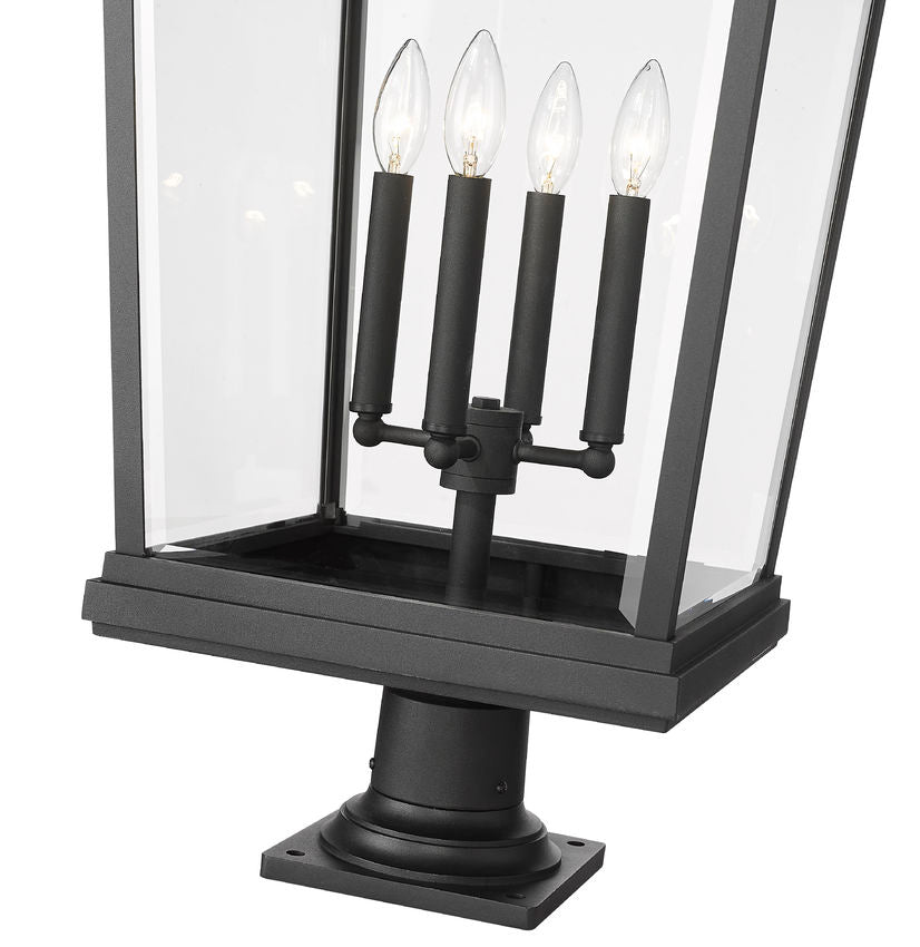 Z-Lite Beacon 16" W x 33" H 4-Light Black Outdoor Post Mount Fixture and Square Pier Mount With Clear Beveled Glass Shade