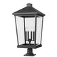 Z-Lite Beacon 16" W x 33" H 4-Light Black Outdoor Post Mount Fixture and Square Pier Mount With Clear Beveled Glass Shade
