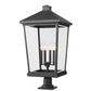 Z-Lite Beacon 16" W x 33" H 4-Light Black Outdoor Post Mount Fixture and Square Pier Mount With Clear Beveled Glass Shade